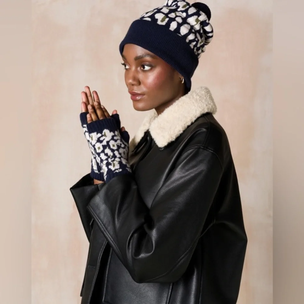 Rosie Sugden -Leopard Beanie, Blackberry/Icing/Moorland